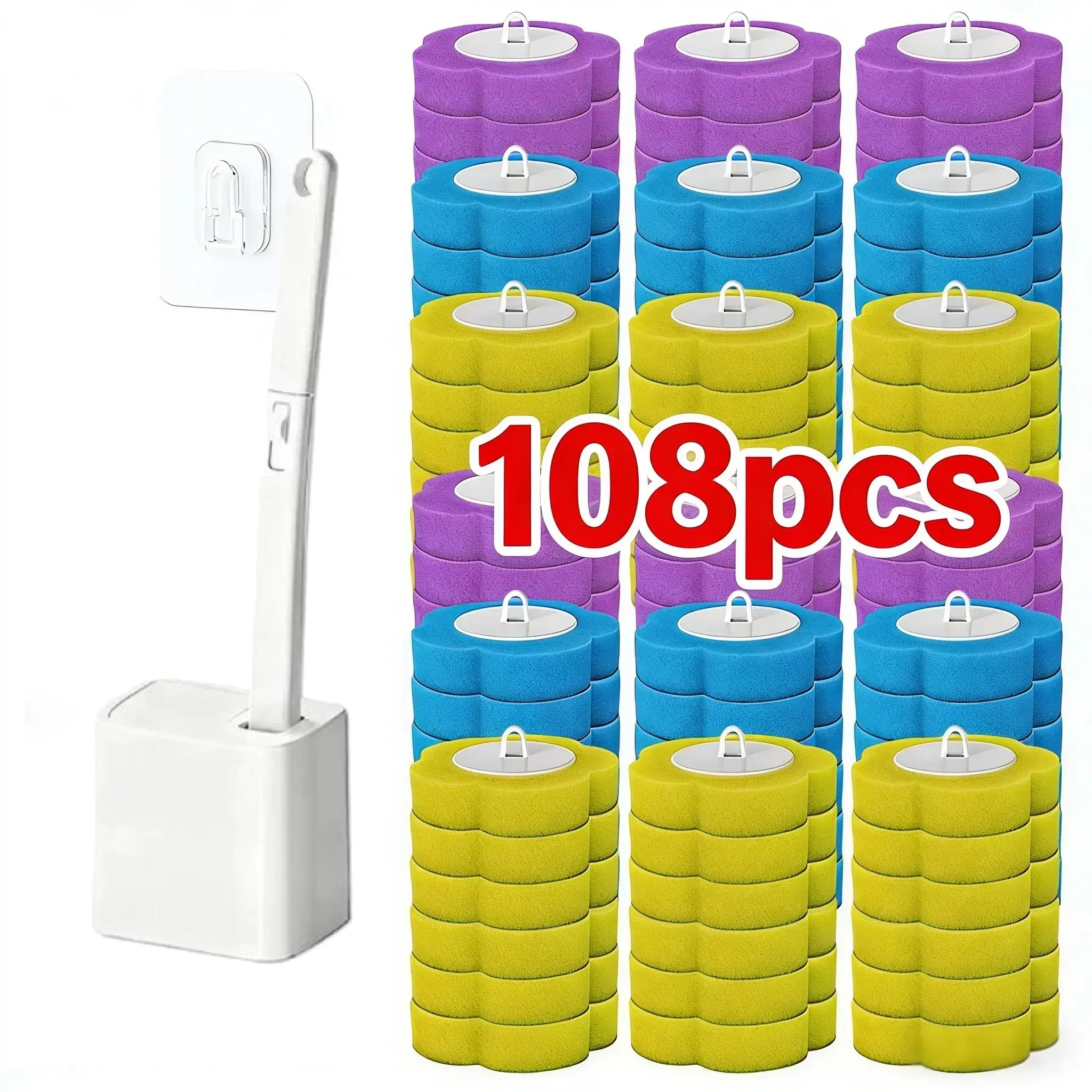 white toilet brush 1pc + 108replacement heads