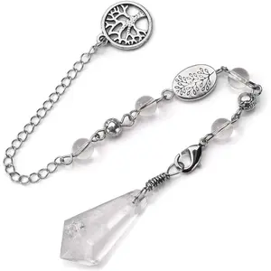 Clear Quartz Crystal Pendulum for Divination Natural Healing Crystal Stone Point Dowsing Pendulum Gemstone Pendulum Pendants for Wicca Witchcraft Energy Balancing Meditation Gift Christmas
