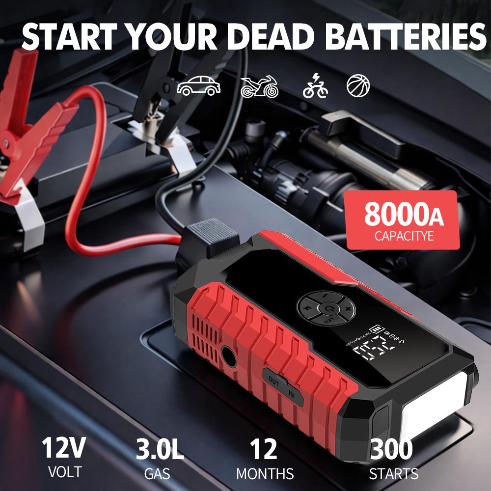 7-in-1 Jump Starter & Air Compressor Saves the Day.150PSI Jump Starter Starts 8.0L Gas/6.0L Diesel in 60s! 7-in-1 Jump Starter & Air Compressor Saves the Day.150PSI Jump Starter Starts 8.0L Gas/6.0L Diesel in 60s!