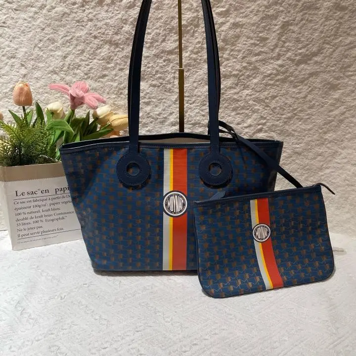 Pre-owned Moynat Oh! Ruban MM Blue M Monogram Canvas Tote with Pouch 17618541