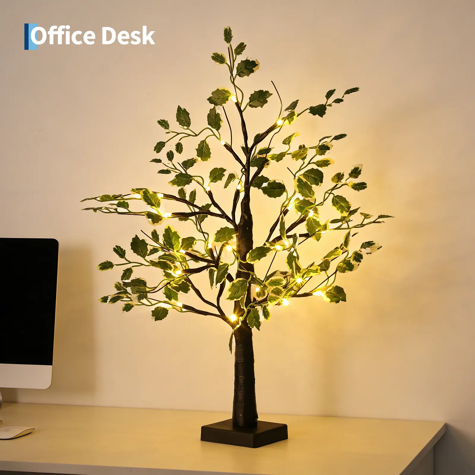 Decorative Pre-lit Artificial Eucalyptus Tree - Tabletop Faux Greenery Centerpiece with 24 LED Fairy Lights, USB-Battery Operated Timer, Lifelike Fake Plant for Home Decor, Wedding Mantel Shelf, 24 Led Lights