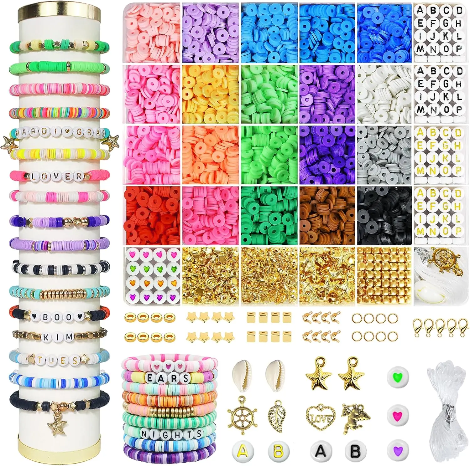 Clay Beads, Clay Beads Bracelet Making Kit, Flat Clay Beads Bracelet Making Kit Jewelry Making Kit for Beginner, Clay Beads for Bracelet Making Kit