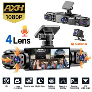 4-Channel Dash Cam DVR Loop – 1080P Full HD Front + 720P Rear/Left/Right, Requires Charging, Super Night Vision, G-Sensor, Free 64GB Memory Card, Car Dashboard Camera, 24H Parking Mode