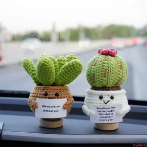 Cute Positive Energy Plant Dolls, Inspirational Paper Cards, Hand Knitted Handcraft, Indoor Daily Decoration, Emotional Relief Accessory, Portable Ornament, Thoughtful Original Gift For Daily Scenes