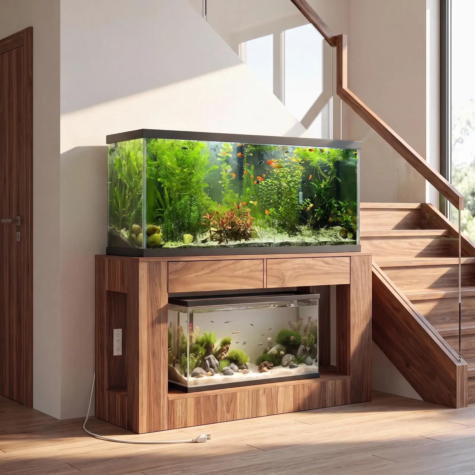 VOWNER 55-75 Gallon Fish Tank Stand with Power Outlet, Farmhouse Aquarium Stand with Cabinet, Heavy Duty Reptile Tank Stand Table for Fish Accessories Storage for Reptile Tank, Turtle, Reptil Terrarium