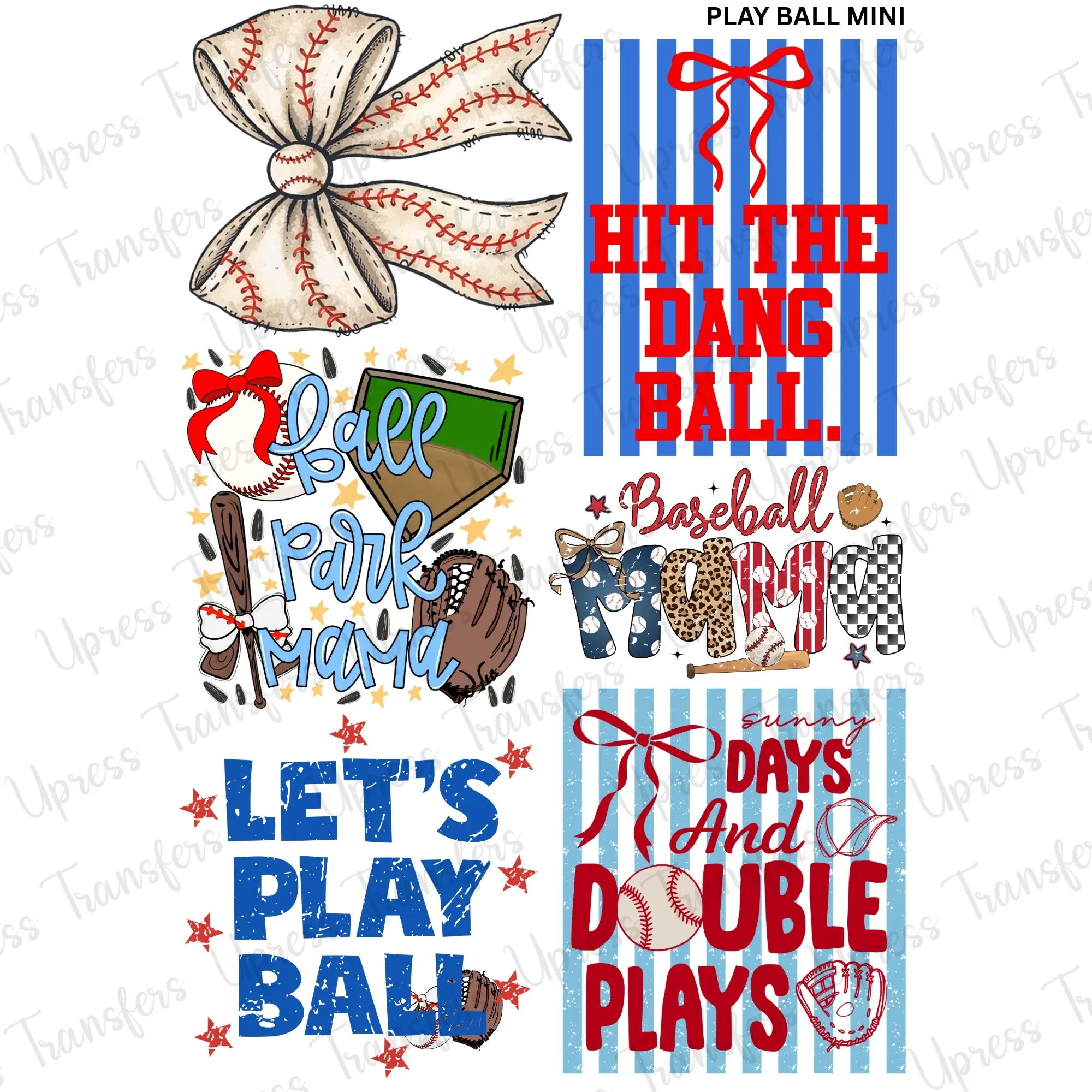 Play Ball Mini DTF Transfer Gang Sheet 24.5" wide x 36" long. Direct To Film Mini Gang Sheet