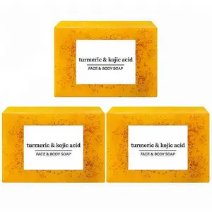 【3 PCS】Turmeric & Kojic Acid Face Soap, Natural Handmade Bath Soap, Exfoliating Body Care Products for Men & Women, Skincare Essentials, Cleanser