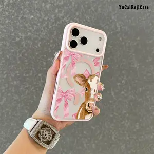 Premium Magnetic Phone Cases for iPhone11/12/13/14/15/16//17/Air/promax/Plus Adorable Cow Design with a Pink Bow Pattern y2k cased MagSafe Ready, Anti-Fall, Springtok and Ultra-Thin Design |   Perfect for Everyday Use Protector Screen Protector Case