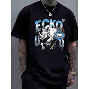 180g100 Percent Cotton ECKO UNLTD Iridescent Rhino Graphic T-Shirt, Comfortable, Soft, And Breathable Men's Sportswear, Suitable For Everyday Wear, Outings, Commuting, Sports, And Parties.Soft Fabric