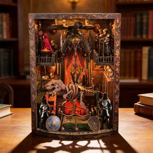 3D Wooden Jigsaw Puzzle Bookend, Dragon Theme Book Nook, DIY Bookshelf Insert Decorative Model, Light-Up Home Decor Gift for Adults 14+