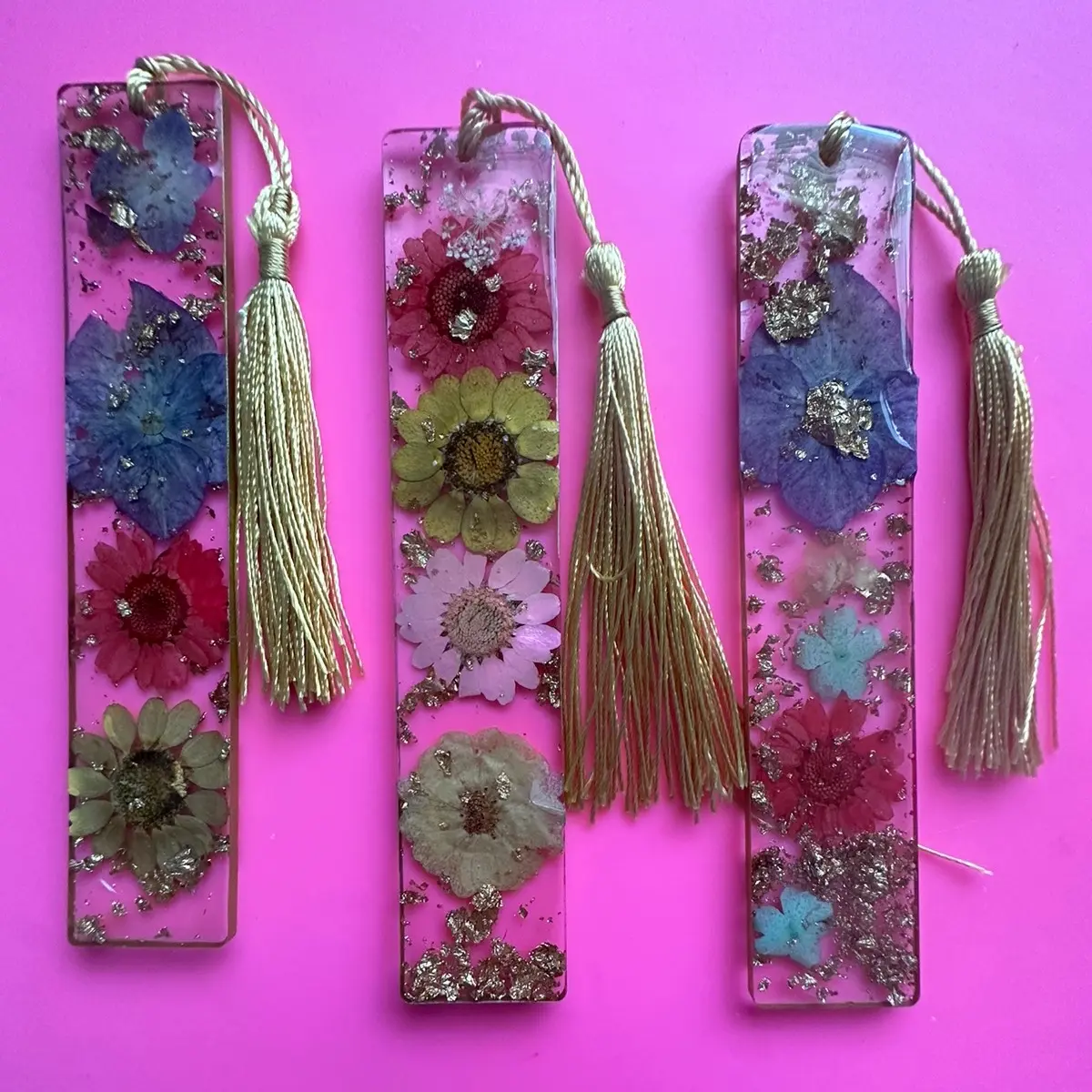 Gold and Clear Resin, Real pressed Flowers Bookmark