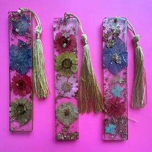 Gold and Clear Resin, Real pressed Flowers Bookmark