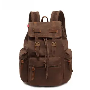 Retro Canvas Backpack For Men, Vintage Style Leather-Trimmed Laptop Bag, Durable Casual School Bookbag For Students,  Comfortable Daypack Ideal For College, Work Commute, Outdoor Activities, Hiking And Daily Casual Use