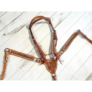 Floral Tooled Gladiator Style Leather Tack Set
