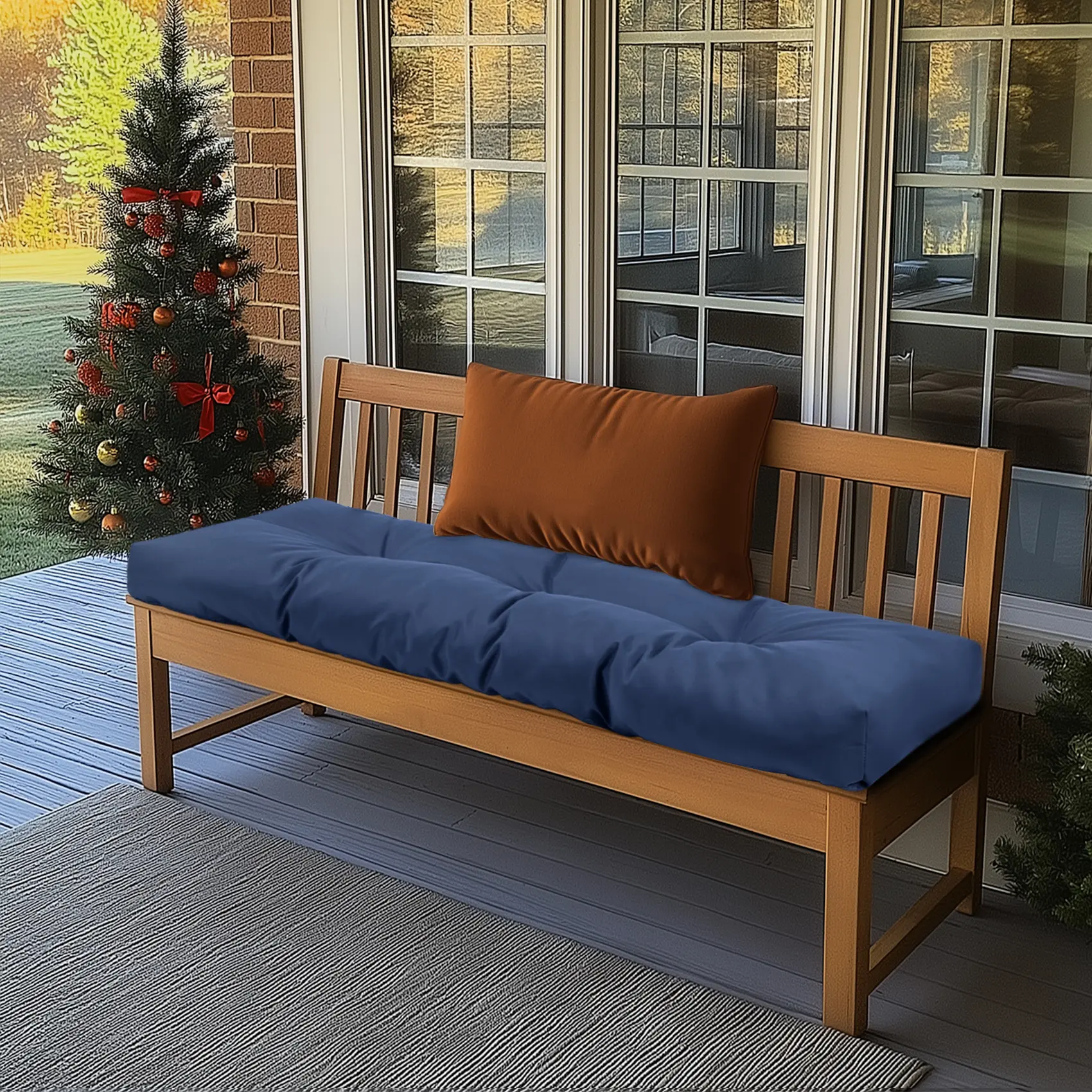 Print Tufted Waterproof Outdoor Seat Cushion - Flat Weave, Vintage, Fade Resistant, Wrinkle Resistant, All Seasons, Anti-Shrink, Breathable Padded Accessory, Soft, Durable, Comfort-Enhancing, Machine Washable for Benches, Swings Furniture
