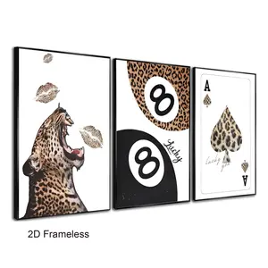 3-Piece Set, Stylish Leopard-Print Wall Art, Cheetah-Style Painting, Retro Preppy Style, Vintage Prints, Lucky No. 8 Ball Poster, Eclectic Canvas Wall Decor—Perfect for Girls' Rooms, Apartments, and Dorm Rooms, Frameless