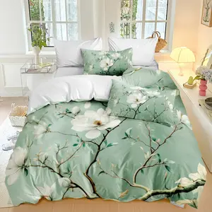 3-Piece Down Comforter Set, Background Elegant Floral Print Bedding, Decorative Bedding Set, Soft and Cozy, Bedroom Guest Room (1 Comforter + 2 Pillowcases)