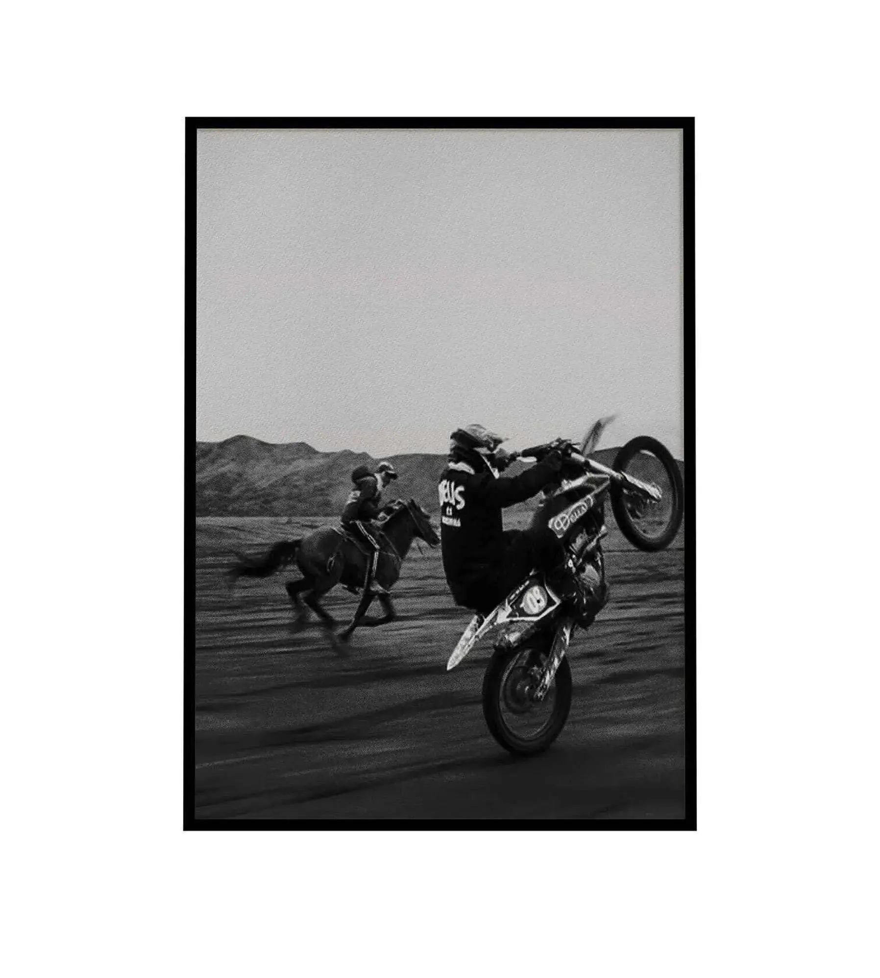 [ NO FRAME] Motor Racing With a Horse, Motorcycle Retro Art Poster, Horse Racing Poster, Hor