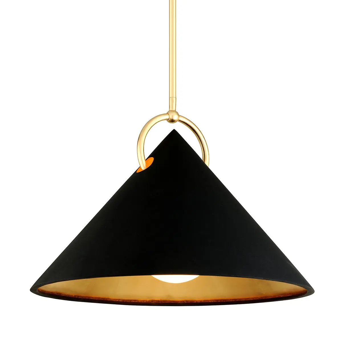 Medium Charm Pendant Light - Modern Conical Shade with Opal Glass Diffuser in Gold Leaf or Black Finish