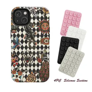 4PC Silicone Suction Phone Case Mount, Retro Tattoo Print Phone Case Magical Vintage Design Fits iPhone 11 13 14 15 16 17 Pro Max Tough Polycarbonate TPU Material Preppy Aesthetic Watercolor Motifs
