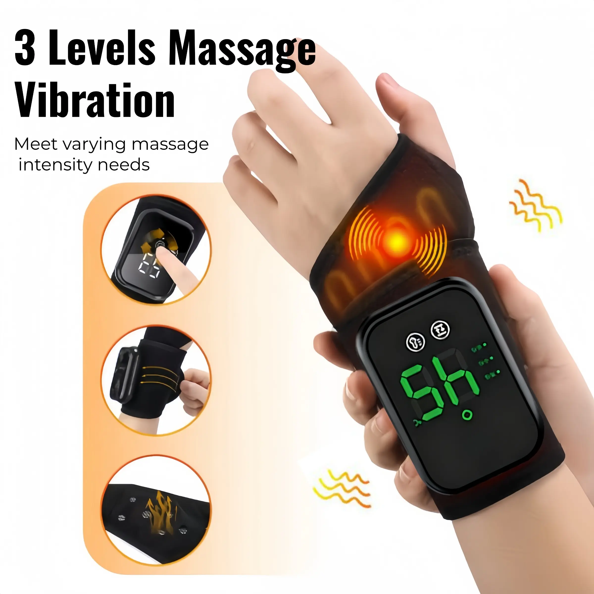 Cordless Wrist Heating Pad, Wireless Heating Pad, Heated Pad for Pain Relief - 5 Heat Levels & Vibration, 2000mAh Rechargeable Battery, 30min Auto-Off, Adjustable Velcro Wrap for Arthritis, Carpal Tunnel, Tendonitis - Left/Right Hand, Woman Man and Elder