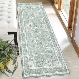 Soft Washable Boho Runner Rug 2ft x 6ft | Non-Slip Vintage Rug for Kitchen & Hallway