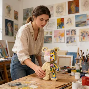 Art Bear 3D Puzzle Building Blocks Decoration, Bookshelf Home Office Cabinet Decor, Party Living Room TV Stand Display, Ideal Gift