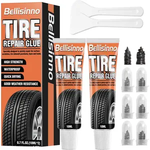 Tire Repair Glue Sidewall Rubber Cement Kit Two Sizes Nail Suitable for Bike Car Motorcycle Off-Road Truck Tractor Black 10ml*2