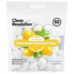 Clean Revolution Dishwasher Detergent Pods - 80 Count, Plant-Based, Zero Chemical Additives, Eco-Friendly, Cruelty-Free, Made in USA, Resealable Packaging, Sun Lemon Scent, Plastic