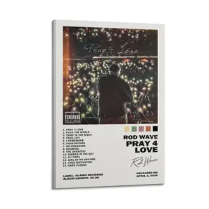 Pray4Love Rod Wave Canvas Painting Oil Painting Wall Art Canvas Poster Decorative Painting Corridor Decoration Home Wooden Wall Art Vintage Letters Print