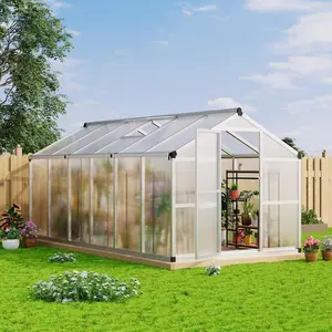 【Christmas Gift】Aluminum 8x12x6.5ft Outdoor Greenhouse with Roof Vents, Heavy Duty Polycarbonate, Easy to Install for Garden, Backyard, Patio, Lawn