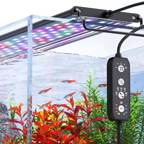 Seaoura 18W Full Spectrum LED Aquarium Plant Light - Fish Tank Lamp with Controller, 24/7 Cycle Modes, Auto On/Off, 10H Timer, Adjustable Brightness, Preview Color+Bright, DIY Mode, Aluminum Shell for 18-24" Tanks, Aquatic Supplies Accessory