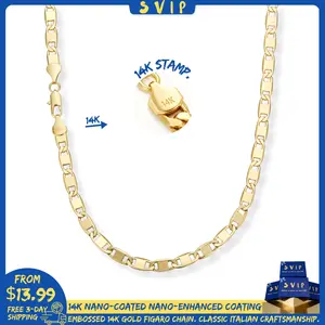 New 14K Gold-Plated Figaro Chain Necklace for Men – 6mm Wide, 24” Italian-Style Cuban Link, Tarnish-Free Nano Coating, Hip-Hop & Everyday Layering Jewelry