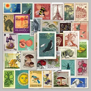 50 Vintage Stamp Series Stickers, Suitable for Faith-based Designs Such As Scrapbooks, Diaries, Laptops, Water Bottles, Cars, Etc., As Gifts with Positive Messages