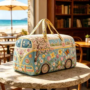 Quilted Embroidery Multipurpose Bag, Floral Spring Style Handbag, Spacious Durable Carryall, Stylish Lightweight Tote for Gym Workouts, Travel, Daily Shopping and Outdoor Activities