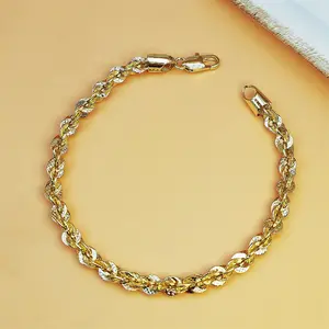 Two-Tone Gold Plated Twist Chain Bracelet for Women - Shiny Diamond-Cut Link Design, Elegant Statement Jewelry for Daily Wear, Anniversary & Birthday Gift