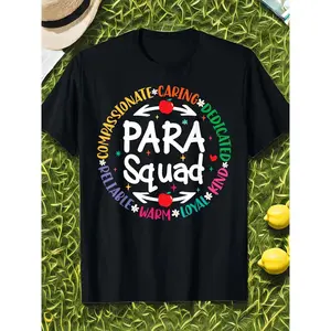 Cotton para Educator Teacher Sped Ed Paraprofessional T Shirt 100% Casual Round Neck, Short Sleeve Vibrant Multi Color Lettering & Floral Design Machine Washable All Season Comfort Fit for Spe