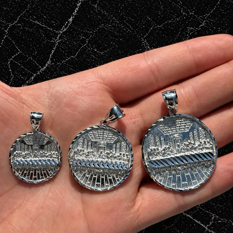 925 Sterling Silver Last Supper Round Pendant