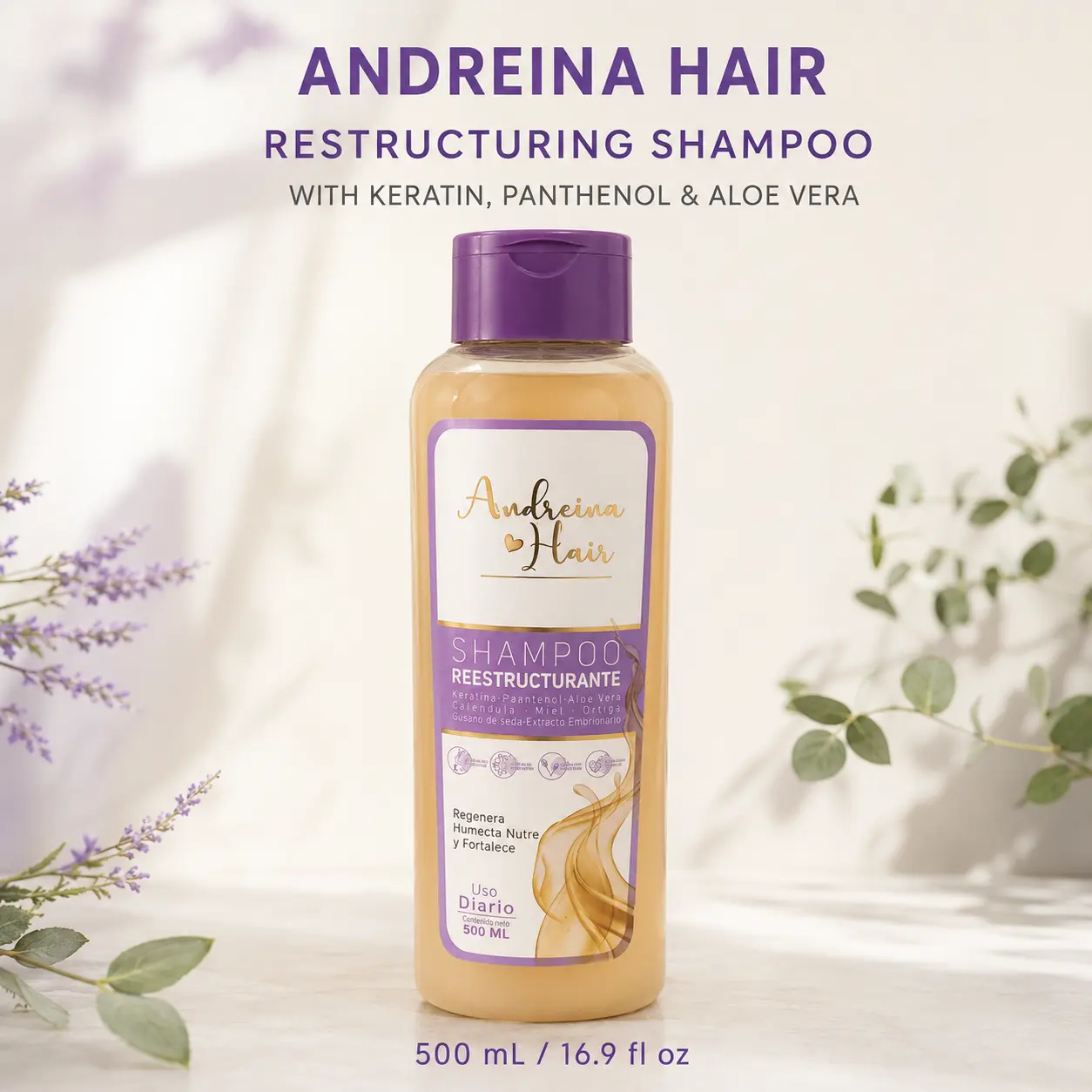 Andreina Hair Restructuring Shampoo with Keratin, Panthenol & Aloe Vera