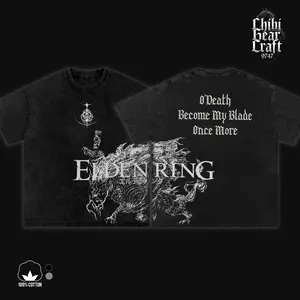 Elden Ring Shirt Maliketh The Black Blade O Death Become My Blade Once More Quote Beast Sketch Art Wrap Around Vintage Washed Oversized T-Shirt Hoodie Action RPG Soulslike Gaming Graphic Tee Faded Dark Monochrome Edgy Streetwear Merch Gift Game Fan