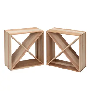 Set of 2 24-Bottle Wine Racks Wine Storage Cubes Suitable for Bars Kitchens Cellars Wooden Boxes Natural Color