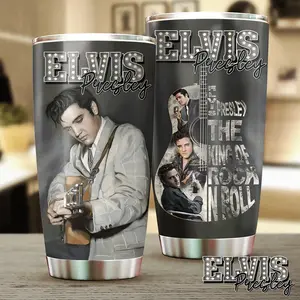 Elvis Presley Guitar 20oz Tumbler, Vintage Silver King of Rock Travel Mug, Elvis Fan Gift