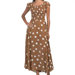 Free People Boho Polka Dot Maxi Dress Small Size S Open Back Summer Midi Brown Summer Dress Cotton  Womenswear Casual Lightweight Flowy Feminine Shape Flattered Romantic Flirty