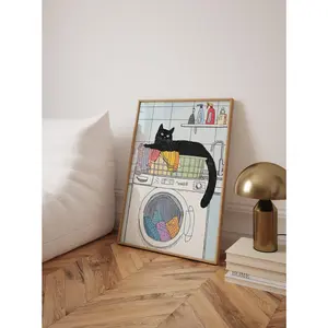[SALE UP TO 50% + FREE SHIP]  Black Cat Laundry Room Print, Laundry Day Print, Laundry Room Poster, Cute Laundry Decor, Cute Cat Laundry Art