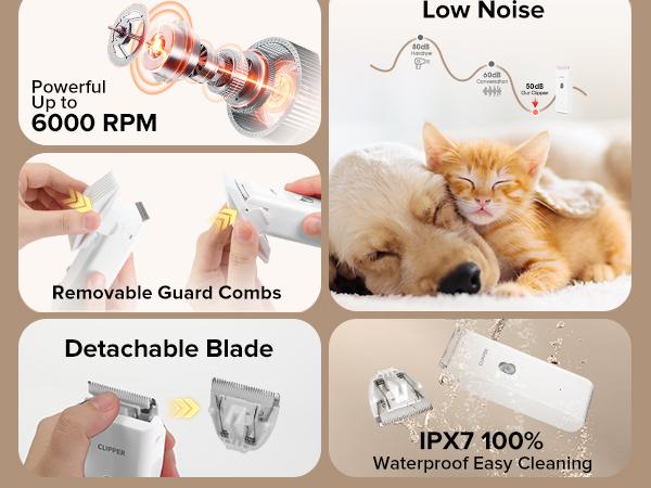 Dog Clipper for Matted & Long Hair,Quiet Pet Paw Hair Trimming Groomer,Handy Cordless Rechargeable Waterproof Shaver Kits for Cats,Small Dogs & Pets