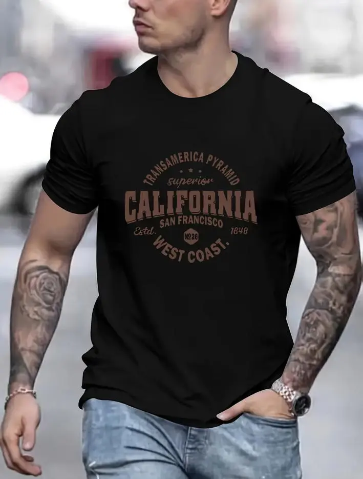 Trendy Retro Tee - Classic California Shirt, Distressed Vintage Design Top, Unisex Casual Streetwear,Casual short-sleeved T-shirt, suitable for both men and women. Sporty and casual style. Lightweight and breathable.