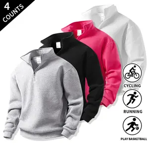4-Pack Men’s Quarter-Zip Long-Sleeve Sweat Pullovers, Solid Color, Suitable for Everyday Tasks and Outdoor Sports Activities
