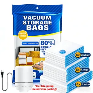 12 Pack Vacuum Storage Bags, Blue Transparent, Airtight Dust Moisture-Proof, Extra Large Capacity, 80% Space Saving Bag, Includes Hand Pump