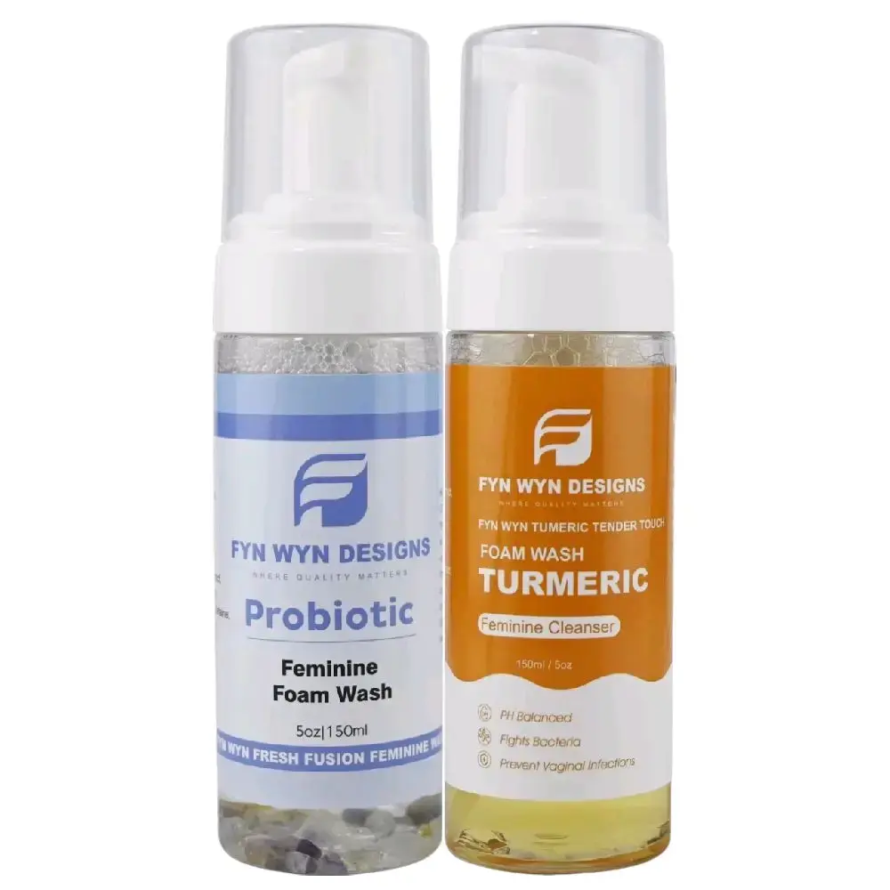 FYN WYN DESIGNS Probiotic & Turmeric Gentle Feminine Foam Wash - Daily Cleansing, Antibacterial, pH-Balance Intimate Washes & Wipes for Women's Health Matters Comfort & Freshness, Feminine Wash