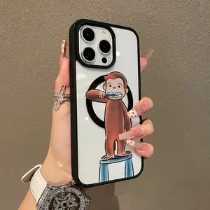 Compatible Case for iPhone 17 16 Pro Max 15 Plus 14 13 12 11 Curious George Brushing Aesthetic Print Shockproof TPU Lightweight Scratch Resistant Trendy Protection